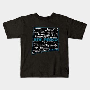 Cute map of Carlsbad  New Mexico Albuquerque Santa Fe Los Alamos, Roswell Las Cruces Deming Carlsbad Hobbs Silver City Kids T-Shirt